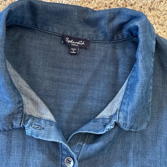 Splendid Puff Sleeve Denim Button Down Shirt 
size Small - Picture 9 of 12